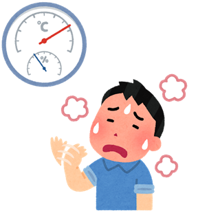 高い湿度でイライラしている男性